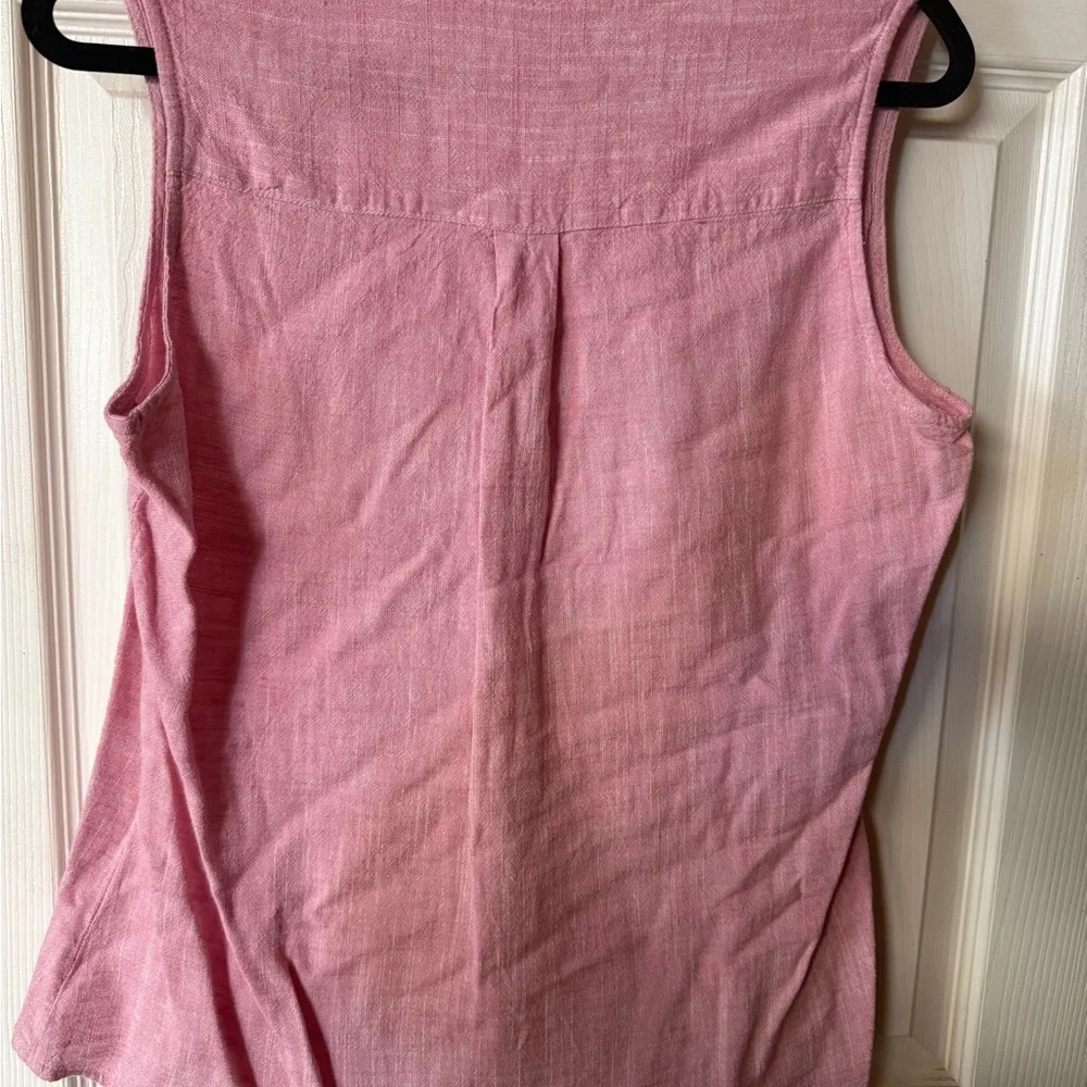 Short-Sleeve Pink Button-Front Linen Top by Christopher & Banks NEW no tag - Picture 3 of 5